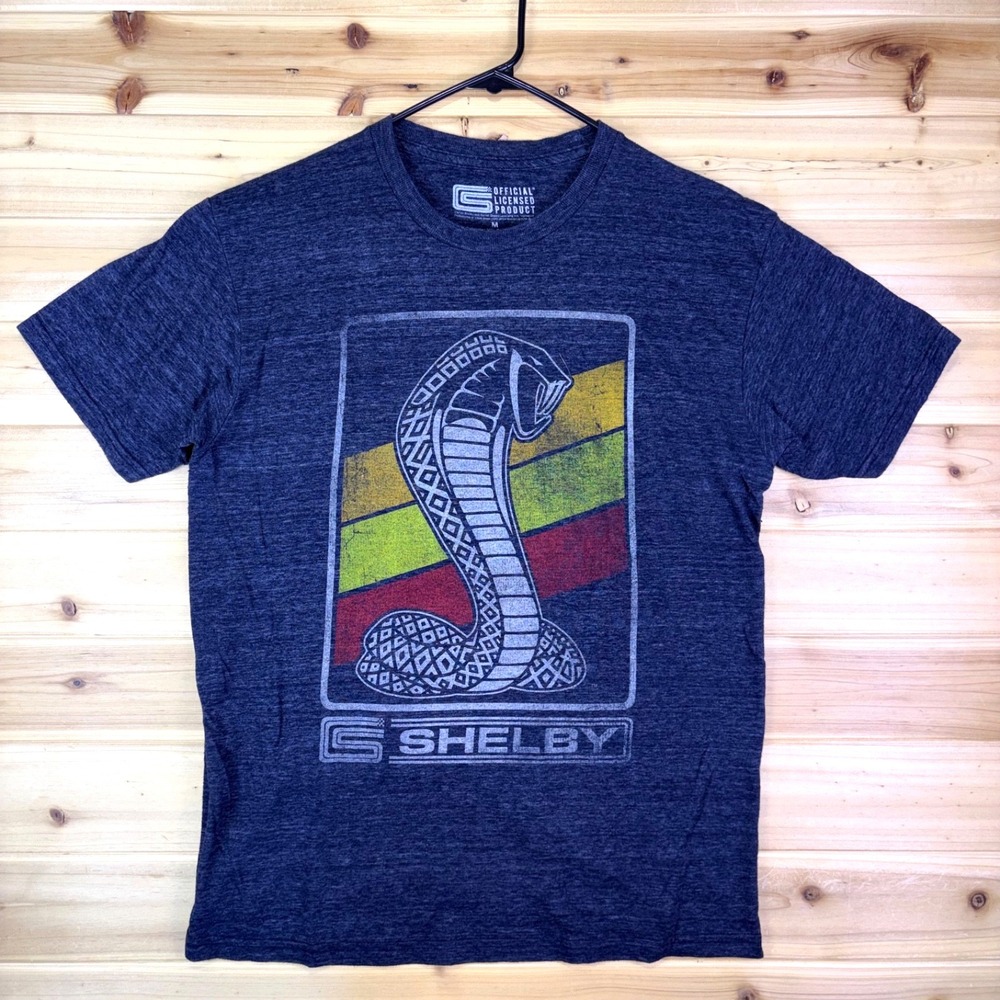 Shelby Cobra T-Shirt Mens Medium Heathered Gray Retro Striped Logo T-Shirt